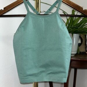Women’s workout tank top. Green cropped racerback with adjustable straps